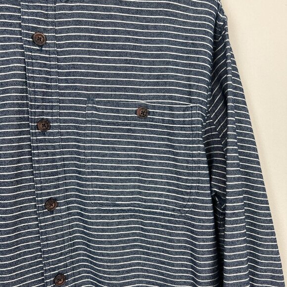 Duluth Trading Co Shirt Mens Large Blue Stripe Free Swingin' Flannel Relaxed Fit - Picture 4 of 10